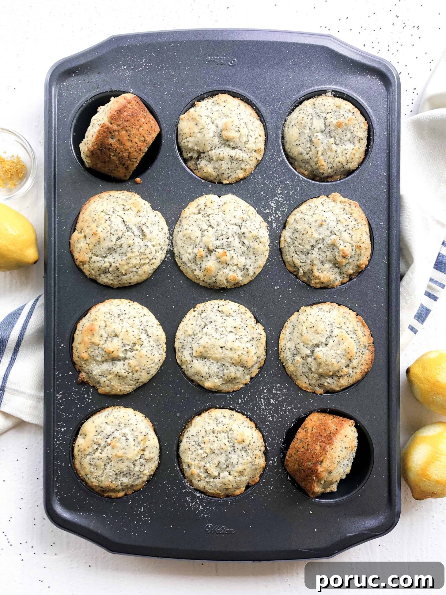 Gluten-Free Poppy Seed Muffins Recipe for Moist, Light Muffins 2 A muffin tin full of poppyseed muffins
