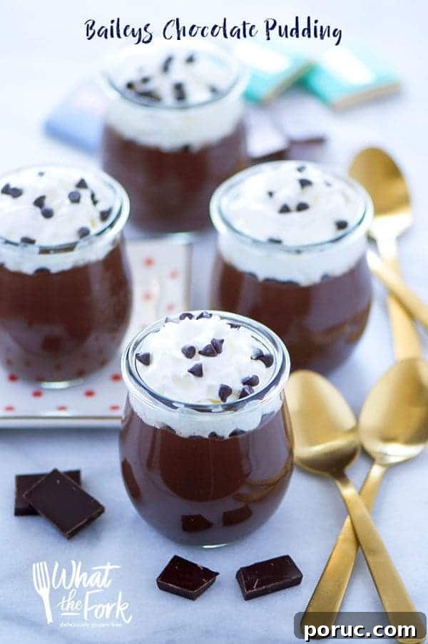 Easy recipe for Baileys Chocolate Pudding (egg free). This no-bake dessert is perfect for St. Patrick's Day.