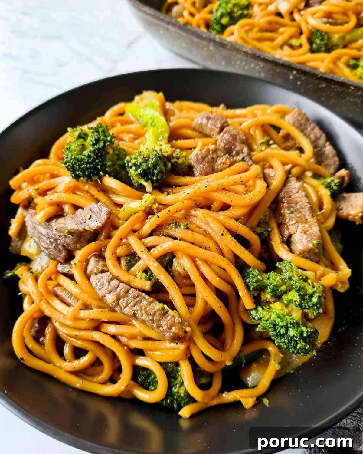 Beef and Broccoli Noodles with Garlic Soy Sauce Recipe 3 A bowl of beef and broccoli noodles