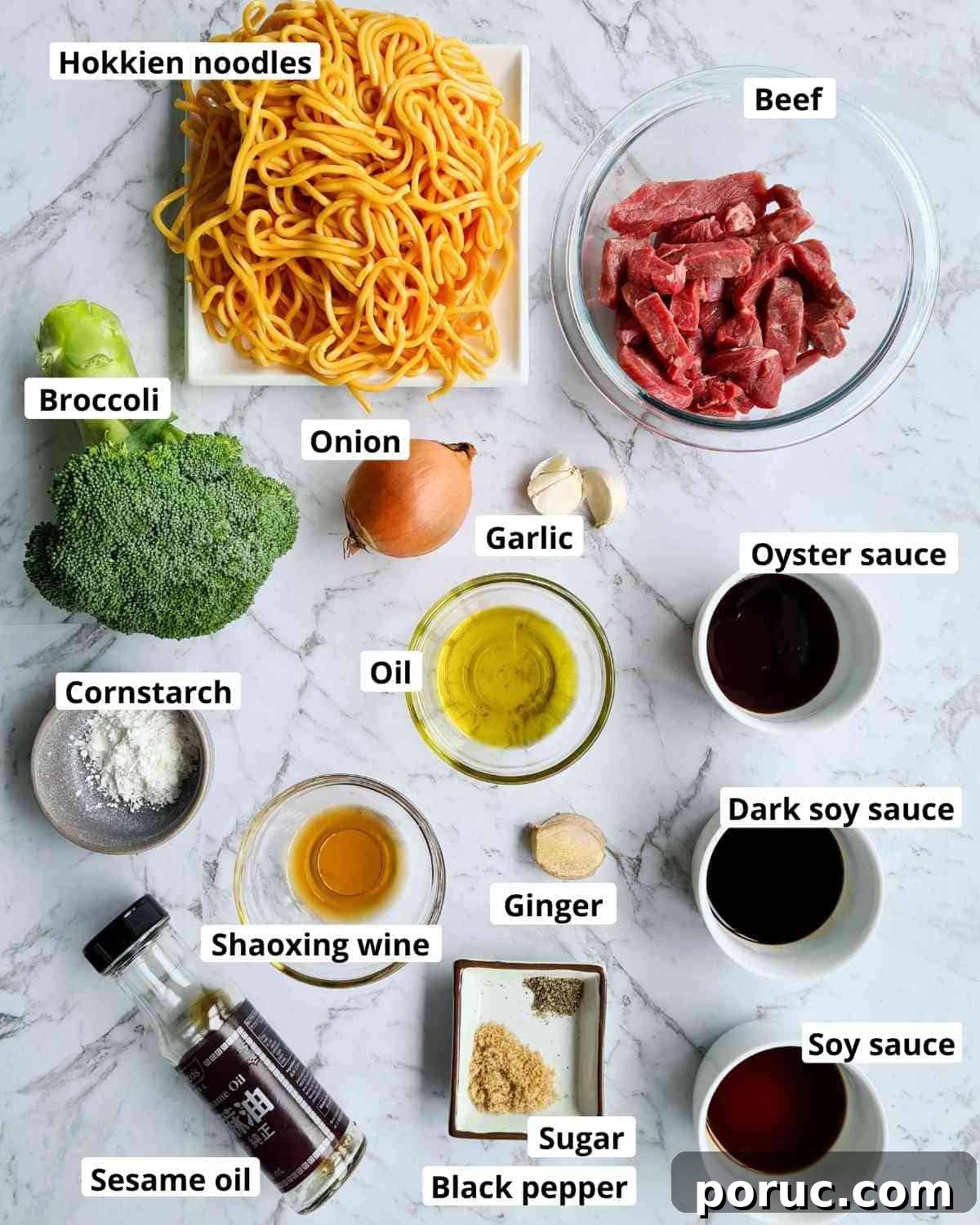 Beef and Broccoli Noodles with Garlic Soy Sauce Recipe 4 ingredients required to make this recipe, labeled
