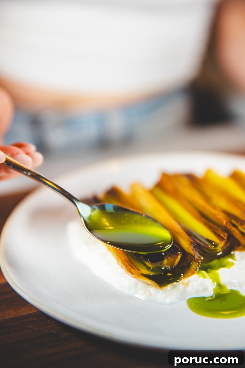 Finishing the Braised Leeks & Herb Oil - Georgie Eats