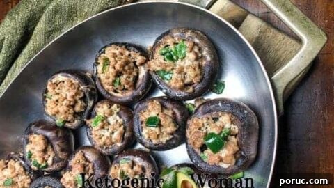 Keto Turkey Stuffed Portobello Mushrooms in pan