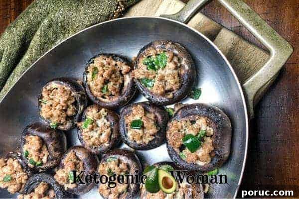 Low-Carb Keto Holiday Recipes for Over-50s: 50+ Festive Ideas 7 Keto Turkey Stuffed Portobello Mushrooms in pan