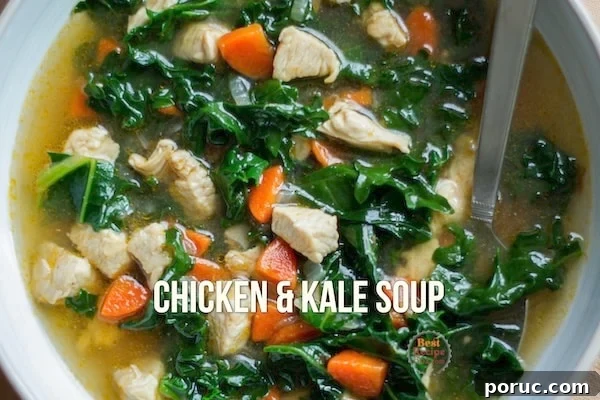 Chicken kale soup in a bowl