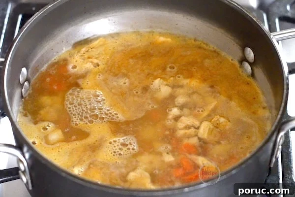 Broth added to pot