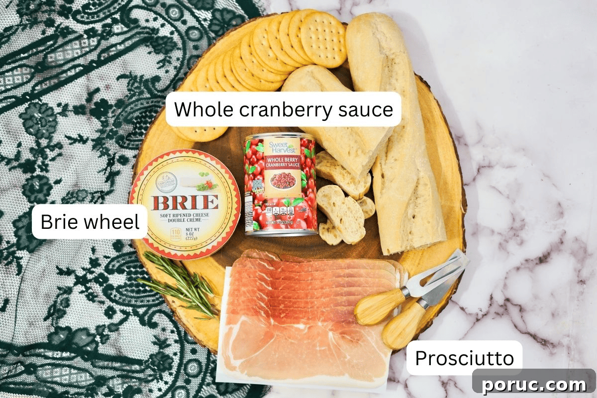 Prosciutto-Wrapped Brie: Baked Appetizer with Honey & Herbs 3 ingredients for Prosciutto Wrapped Brie.