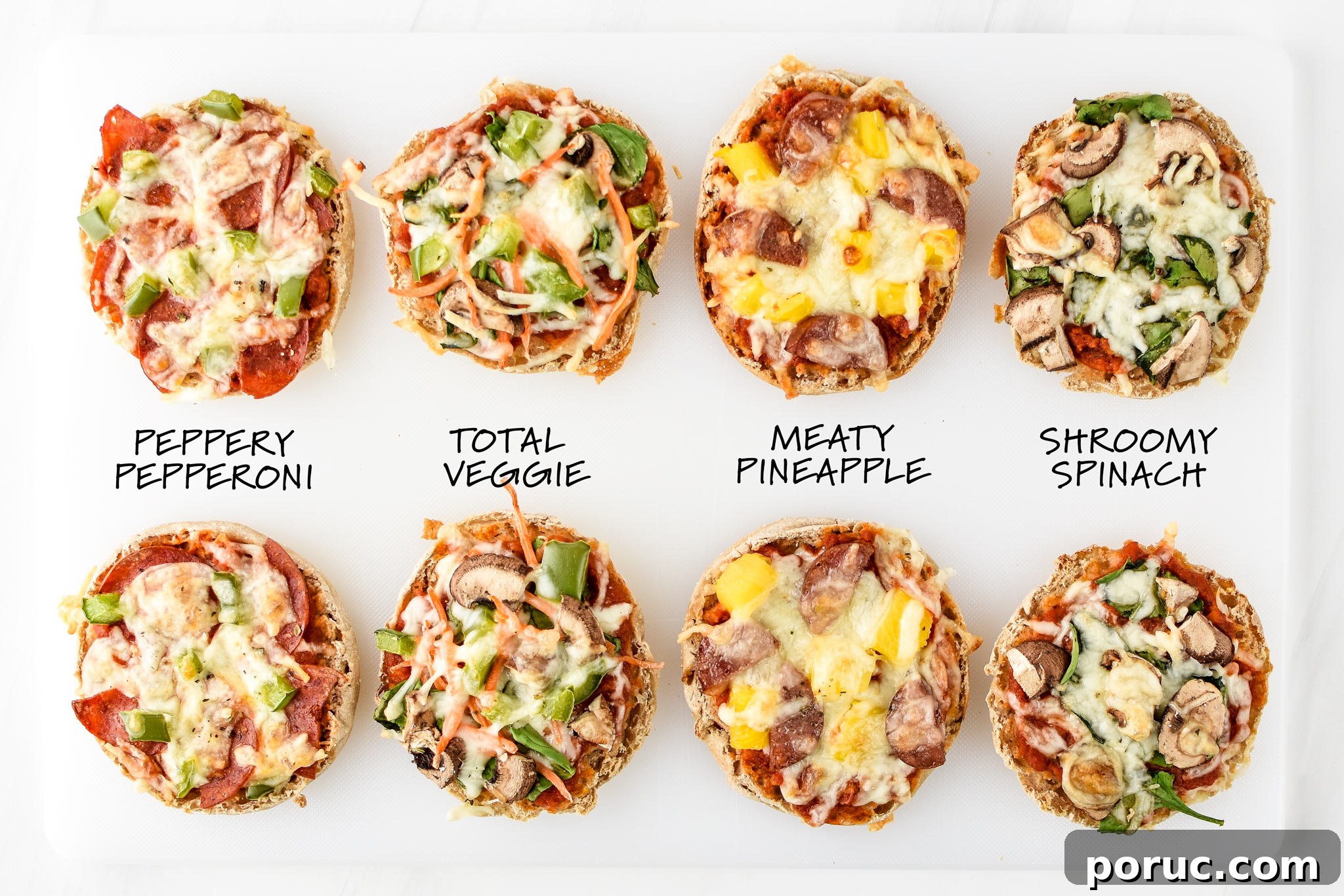 Mini English Muffin Pizzas for Weekly Meal Prep 8 Four kinds of english muffin mini pizzas to try for lunch meal prep!