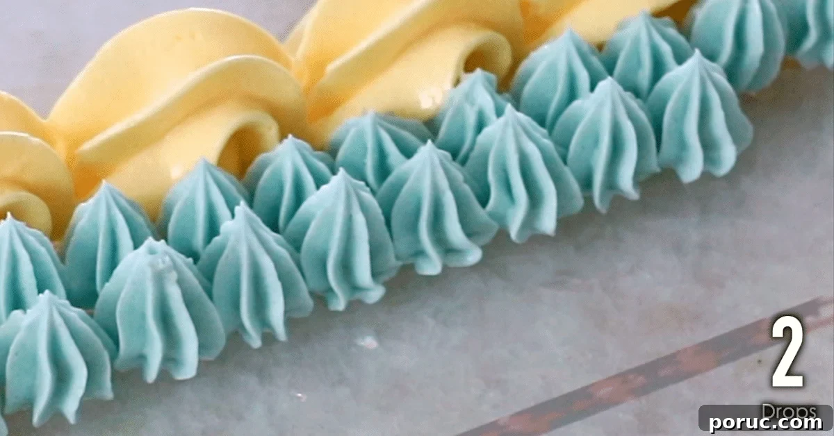 blue buttercream decorations, drops