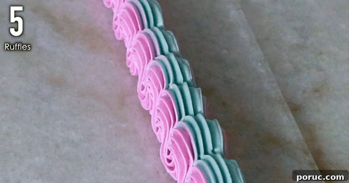 purple and blue buttercream piping: ruffles
