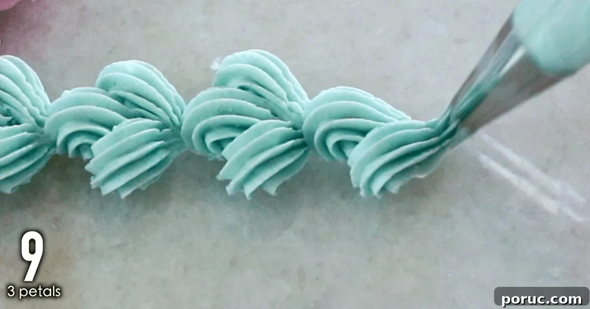 blue buttercream decorations, 3 petals