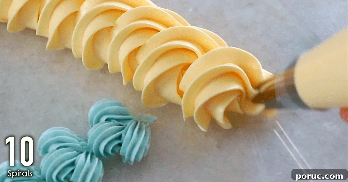 Orange buttercream decorations: spiral