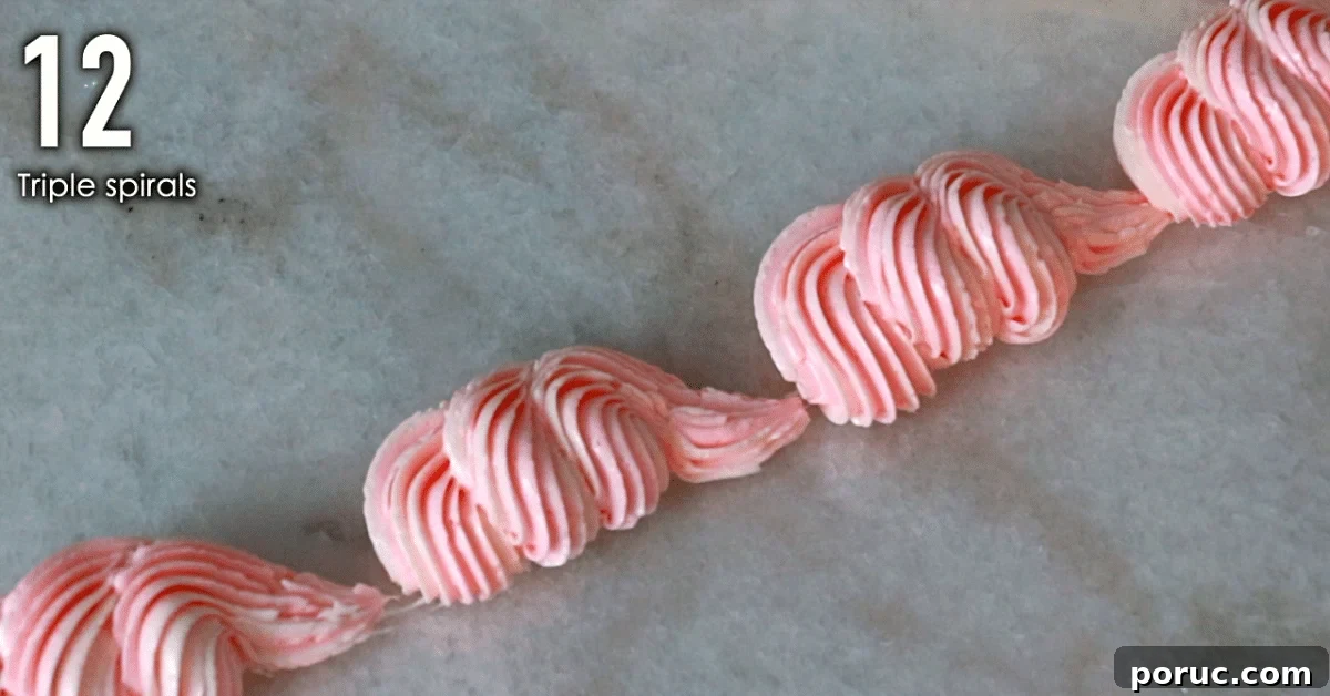 pink buttercream decorations, triple spirals