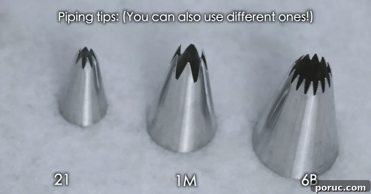star piping tips: 21, 1M and 6B