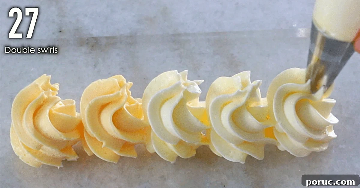 white and orange buttercream decorating: how to pipe double swirls