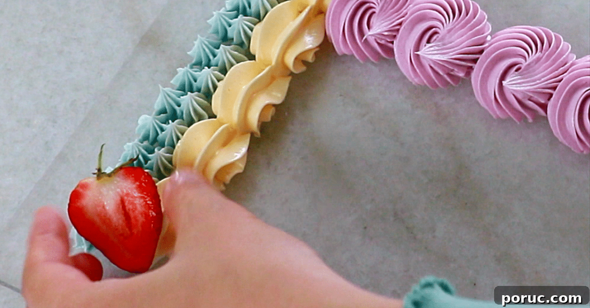 decorating fruits on buttercream piping