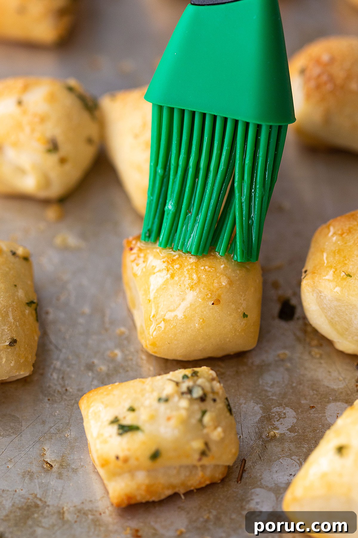 Brushing Garlic Butter on Bread Bites