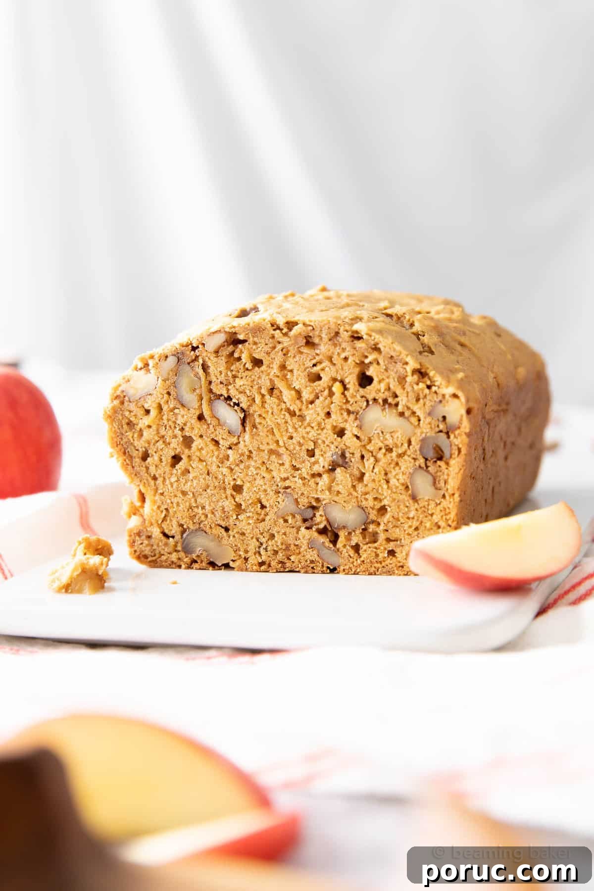 Moist Homemade Apple Bread Recipe for Fall Baking 2 Photo of the inside of a loaf of this apple bread recipe to show moistness and texture