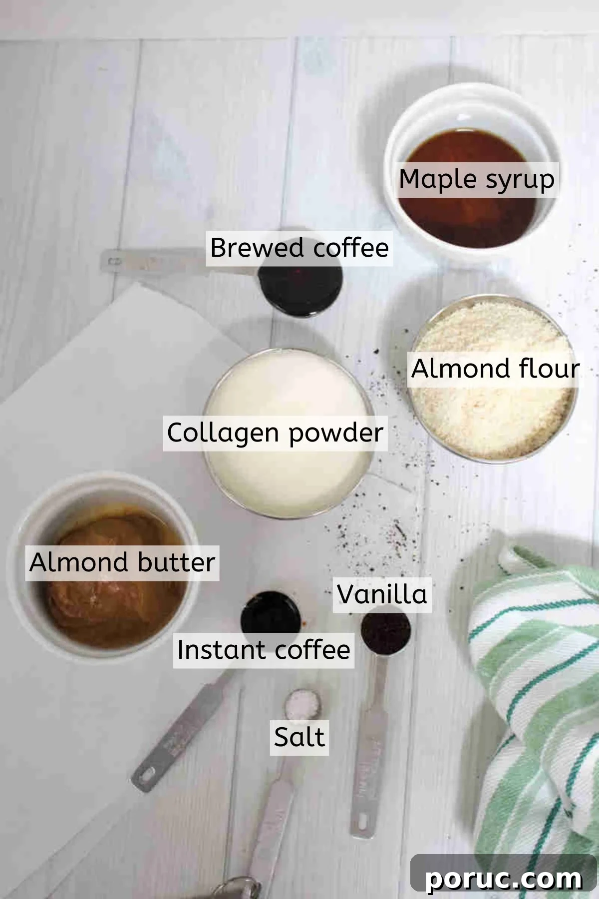 Gluten-Free Coffee Protein Bites: Energy Snacks for Busy Mornings 3 Multiple ingredients to make coffee protein balls with text labels over top.