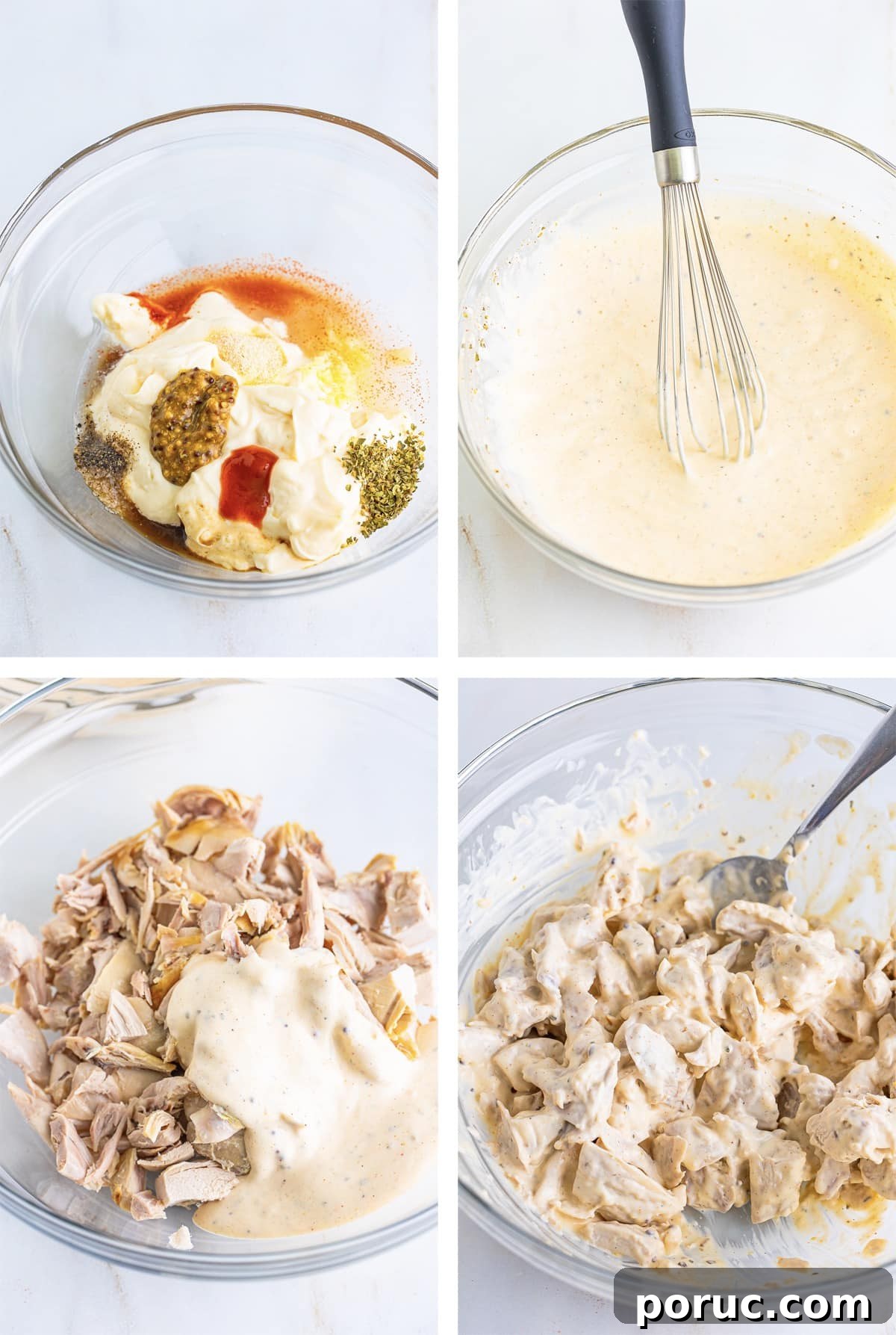 Quick Rotisserie Chicken Salad with Creamy Lemon Dijon Dressing 4 collage of images showing how to make Rotisserie Chicken Salad