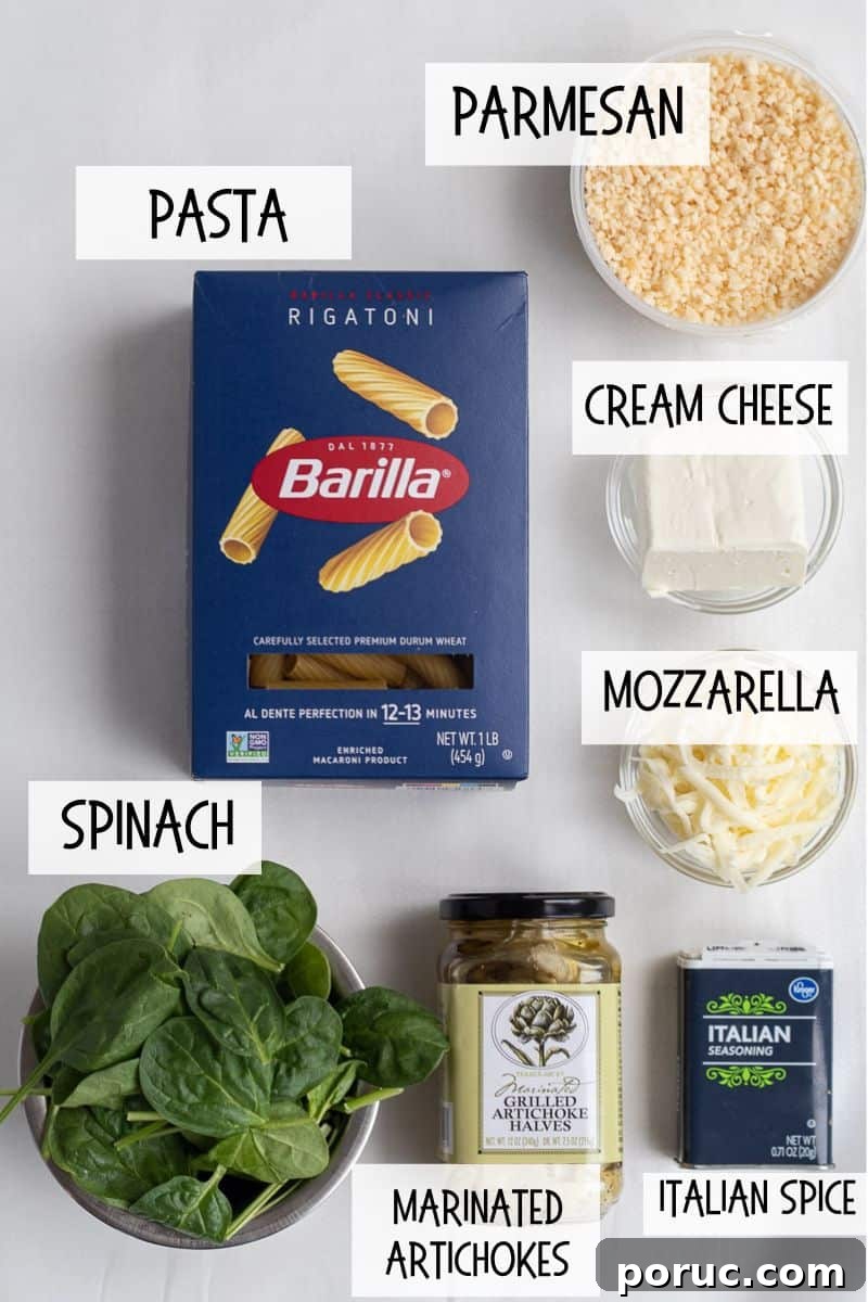 Spinach and Artichoke Pasta Bake with 7 Simple Ingredients 5 ingredients for baked pasta dish