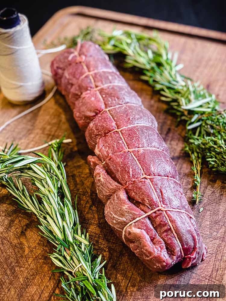 Herb-Crusted Grilled Beef Tenderloin Recipe 4 uncooked center cut tied and ready for the grill