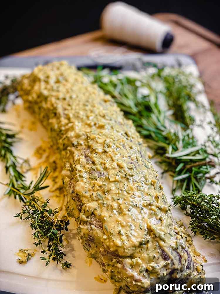 Herb-Crusted Grilled Beef Tenderloin Recipe 6 herb crust mixture applied evenly to center cut of beef