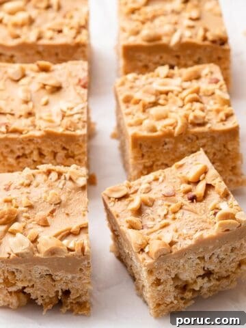 peanut butter rice krispie treats on parchment paper
