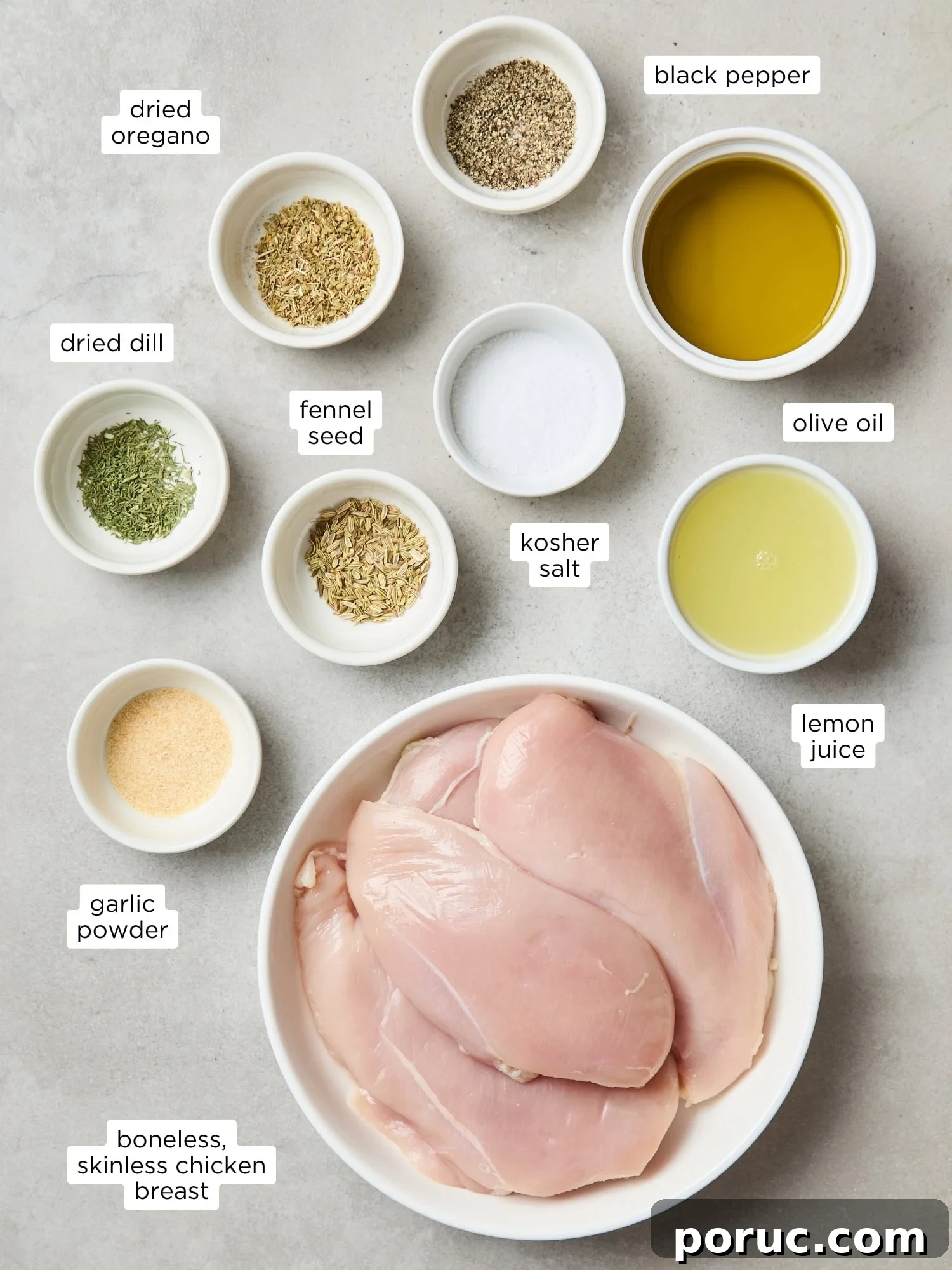 Baked chicken breast ingredients.