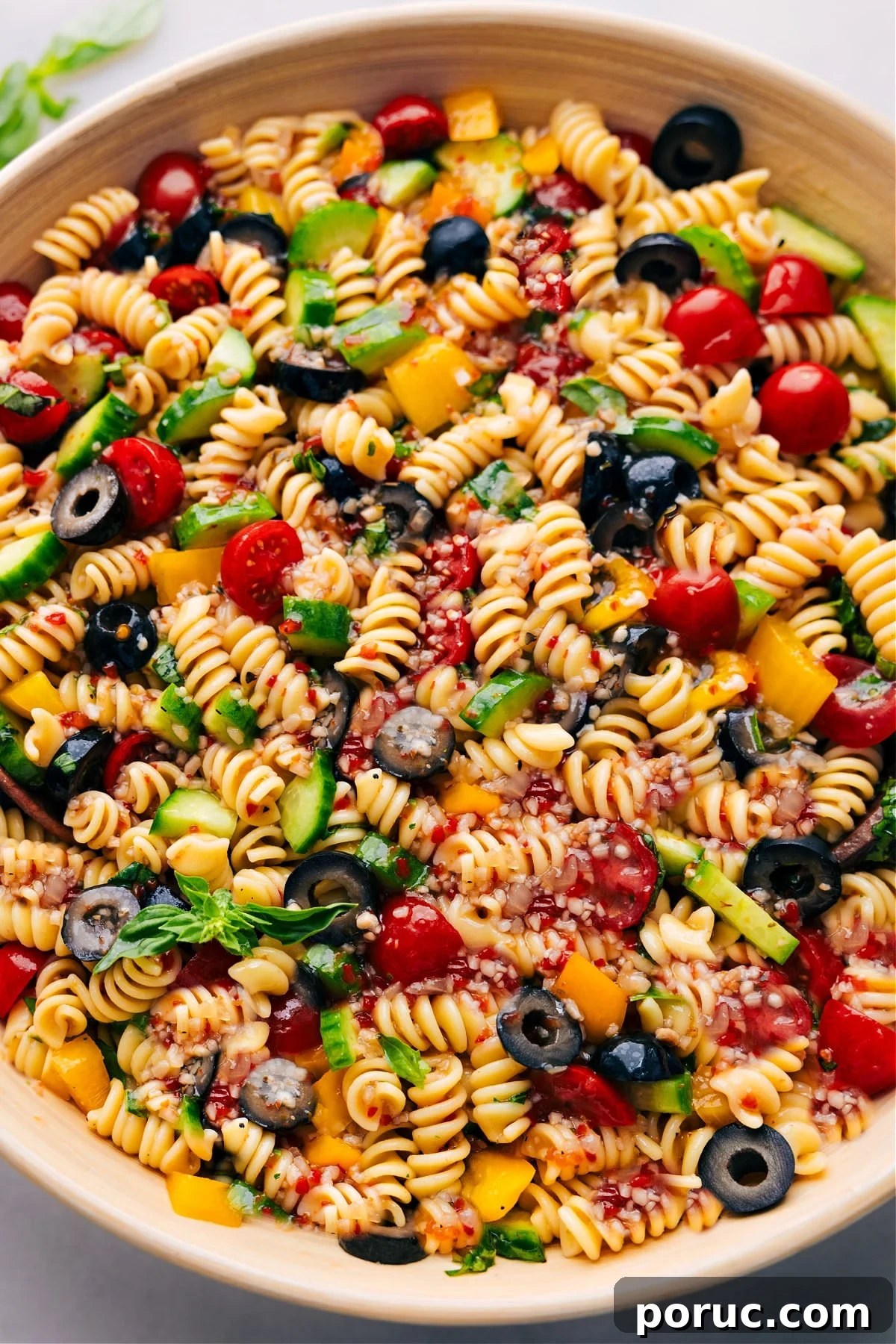 Pasta Salad Pasta Salad in a bowl ready to be enjoyed.