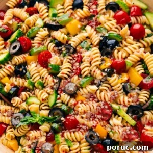 Creamy Spiral Pasta Salad with Fresh Vegetables and Herbs 3 Pasta Salad in a bowl ready to be enjoyed.