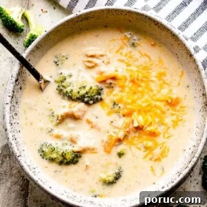 instant pot broccoli cheese soup in a soup bowl with spoon.