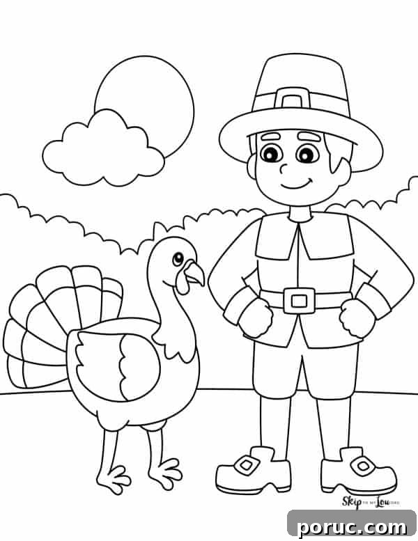 pilgrim and turkey coloring page