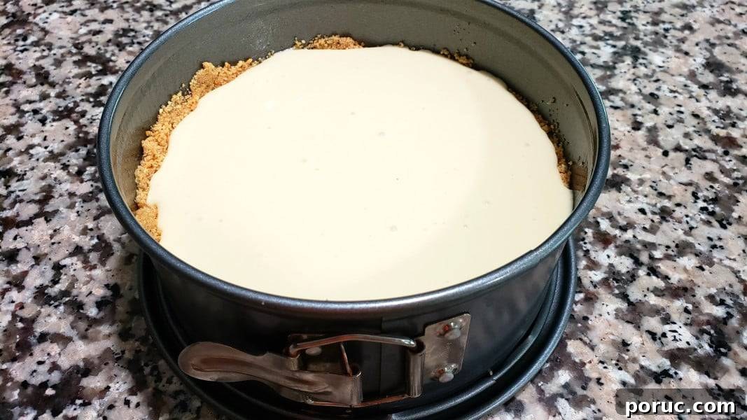 Lemon Blueberry Cheesecake Recipe: Creamy No-Bake Dessert 7 lemon cheesecake filling poured into 7 inch springform pan.