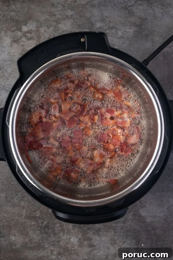 Sauteed bacon inside the instant pot.