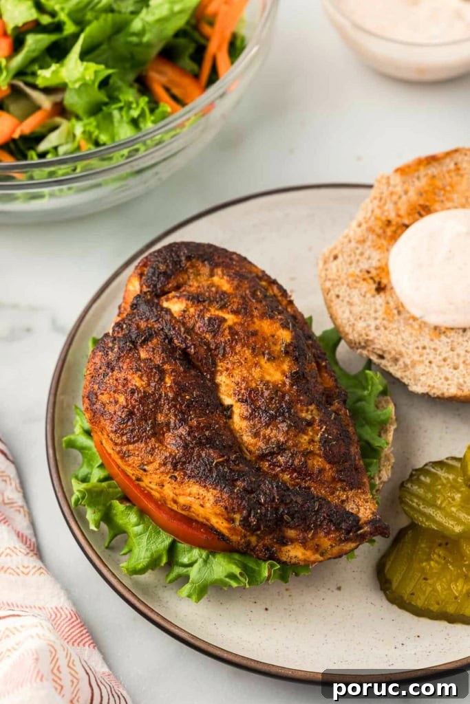 Quick 3-Minute Homemade Blackening Seasoning Mix for Bold Flavor 3 blackened chicken breast on a bun